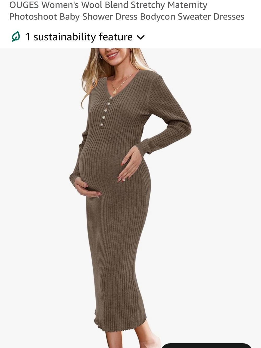 OU GES Brown Ribbed Maternity Maxi Sweater Dress